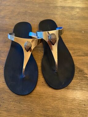 Kurt Geiger Gold Metallic Maddison Thong Sandal Crystal Pave’ Falcon Head 36